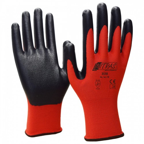 Γάντια νάυλον νιτριλίου κόκκινα Nitrile Foam 3510
