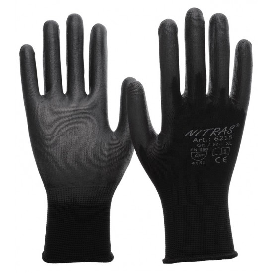 Γάντια νάυλον black pu coated 6215 Γάντια νάυλον black pu coated 6215