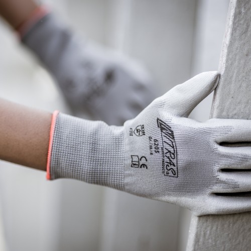 NITRAS Γάντια nylon γκρι με επένδυση PU 6205