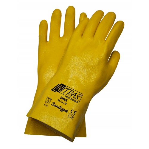 Γάντια νιτριλίου κίτρινα με πλήρη επένδυση 30cm 3406X