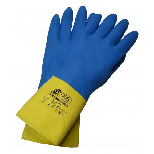 Γάντια προστασίας χημικών latex κίτρινα, νεοπρενίου μπλε DUAL BARRIER 3470