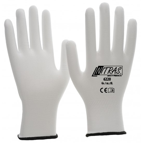 NITRAS Γάντια nylon λευκά πλεκτή μανσέτα , 6220  